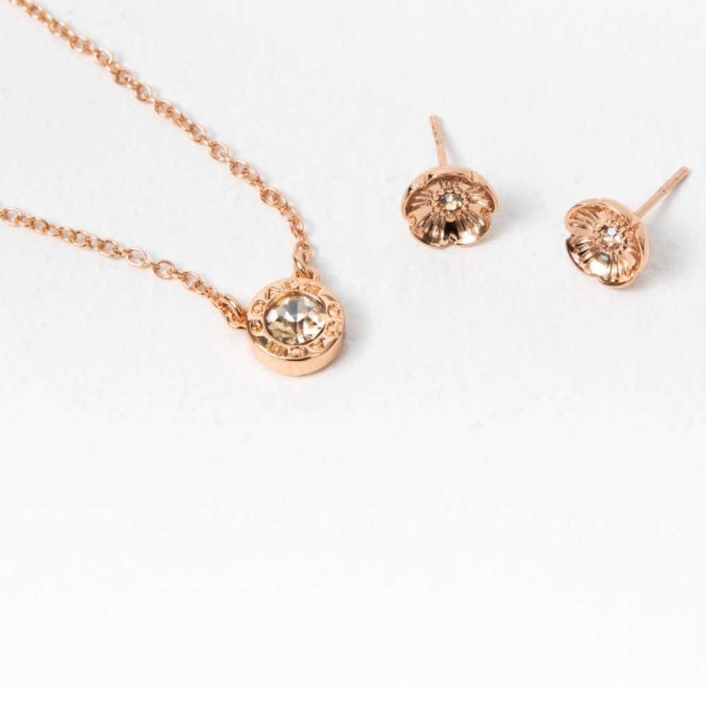 NEW Coach Circle Open Necklace & Tea Rose Stud Set - Picture 4 of 6